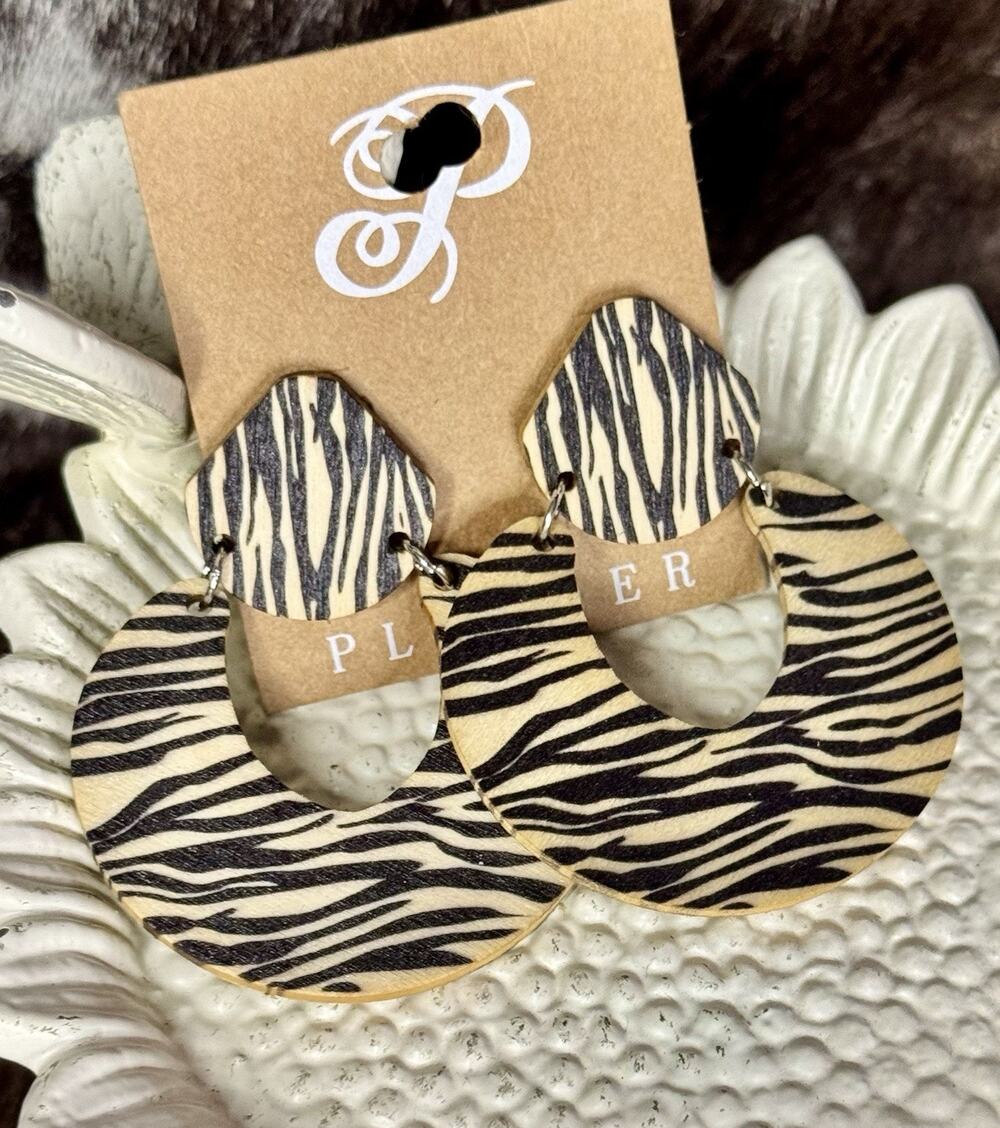 Plunder Design Trendy Fashion Jewelry Wood Zebra Leopard Cheetah Print Earrings